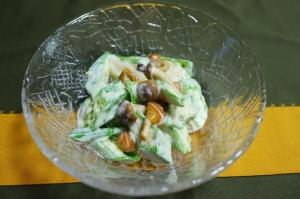 オクラときのこのわさびマヨ和え